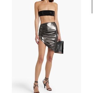 NWT NORMA KAMALI
Diana Draped Stretch-lamé Mini Skirt In Gunmetal xs